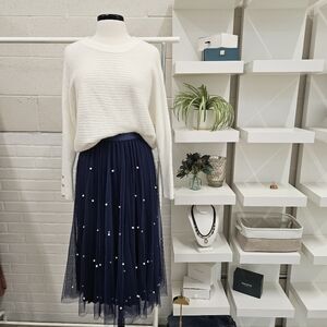 Navy Tulle and Pearl Pleat Skirt